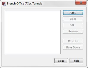 Capture d'écran de la boîte de dialogue Tunnels Branch Office IPSec