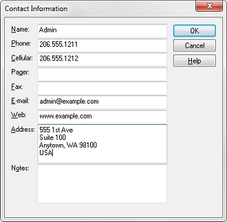 Capture d'écran de la boîte de dialogue Informations de contact