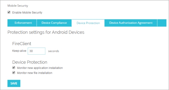 Capture d'écran de l'onglet Protection des Périphériques pour la Sécurité Mobile