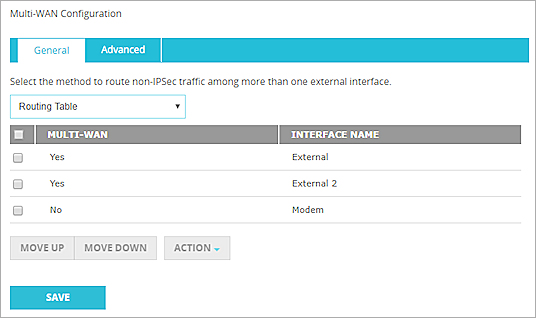 Configuration de la table de routage multi-WAN