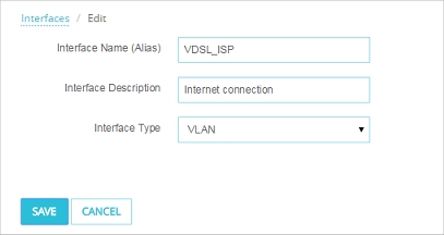 Capture d'écran de la page Interfaces/Modifier avec le type d'interface défini sur VLAN