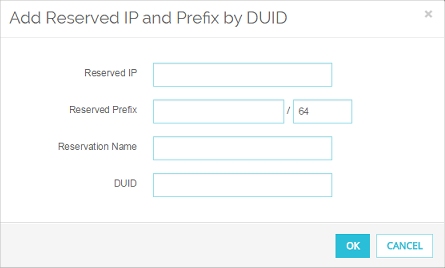 Capture d'écran de la boîte de dialogue Ajouter l'IP et le Préfixe Réservés en fonction du DUID