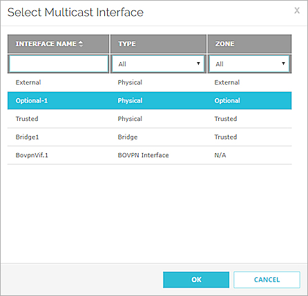 Capture d'écran de la boîte de dialogue Sélectionner l'Interface de Multidiffusion