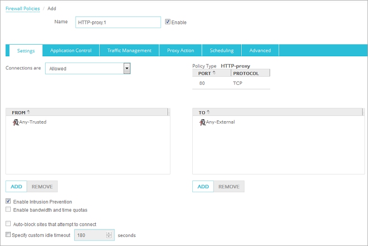 Capture d'écran de la page Ajouter d'un proxy HTTP