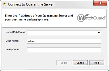 Capture d'écran de la boîte de dialogue Connexion à la configuration de Quarantine server