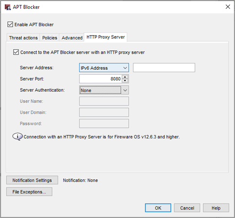 Capture d'écran de l'onlget Serveur Proxy HTTP