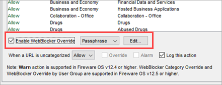 Screen shot of Enable WebBlocker Override check box