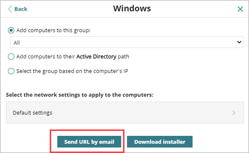 Screen shot of WatchGuard Endpoint Security, Send URL by Email