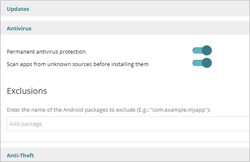 Screen shot of WatchGuard Endpoint Security, Antivirus settings