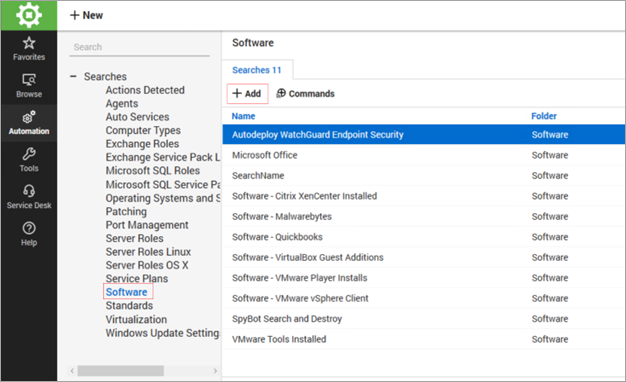 Screenshot of the Add Software search page in ConnectWise Automate