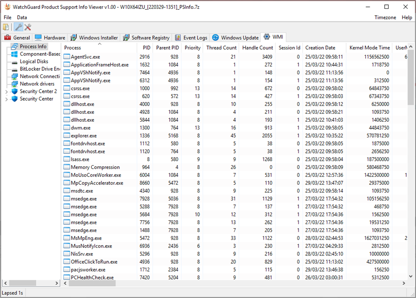 Screenshot of PSInfo Viewer WMI tab