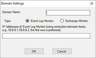 Capture d'écran de la boîte de dialogue Paramètres du domaine pour Event Log Monitor