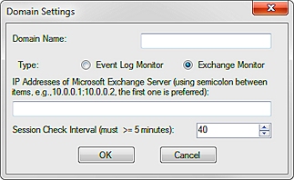 Capture d'écran de la boîte de dialogue Paramètres du domaine d'Exchange Monitor