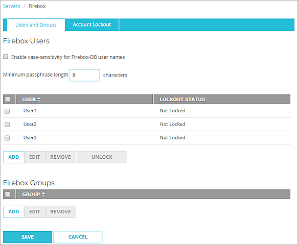 Capture d'écran de la page Utilisateurs Firebox