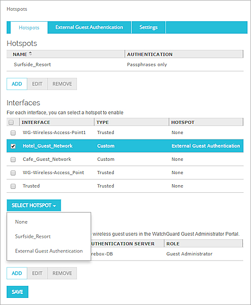 Capture d'écran de la liste Interfaces