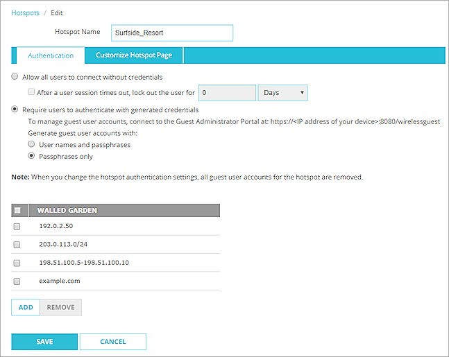 Capture d'écran de la page Autorisation Externe avec la liste des Exceptions à l'Autorisation remplie