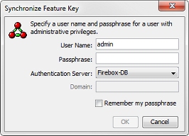 Capture d'écran de la boîte de dialogue Synchroniser la clé de fonctionnalité avec la zone de texte Mot de Passe