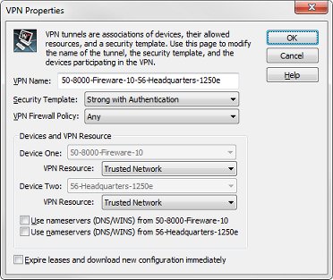 Capture d'écran de la boîte de dialogue Propriétés VPN