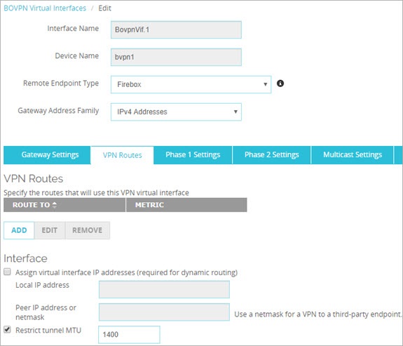 Screen shot of the VPN Routes tab