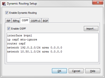 Capture d'écran de la boîte de dialogue Configuration du Routage Dynamique