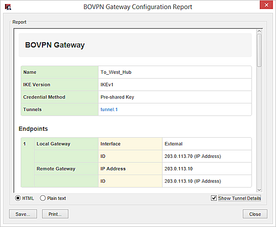 Capture d'écran du rapport de passerelle BOVPN