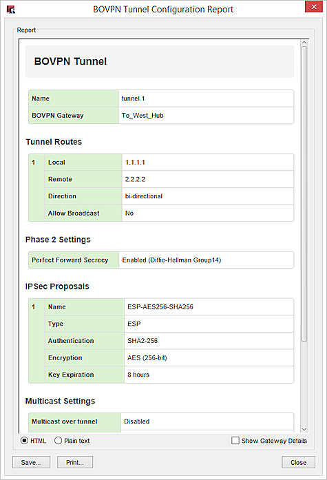 Capture d'écran de la page de configuration de Tunnel BOVPN