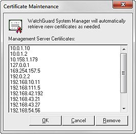 Capture d'écran de la boîte de dialogue Maintenance de certificat