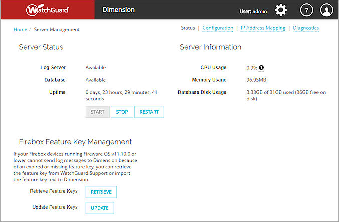 Screen shot of the Log Gestion du Serveur > Status page