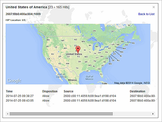 Capture d'écran des détails pour une adresse IPv6