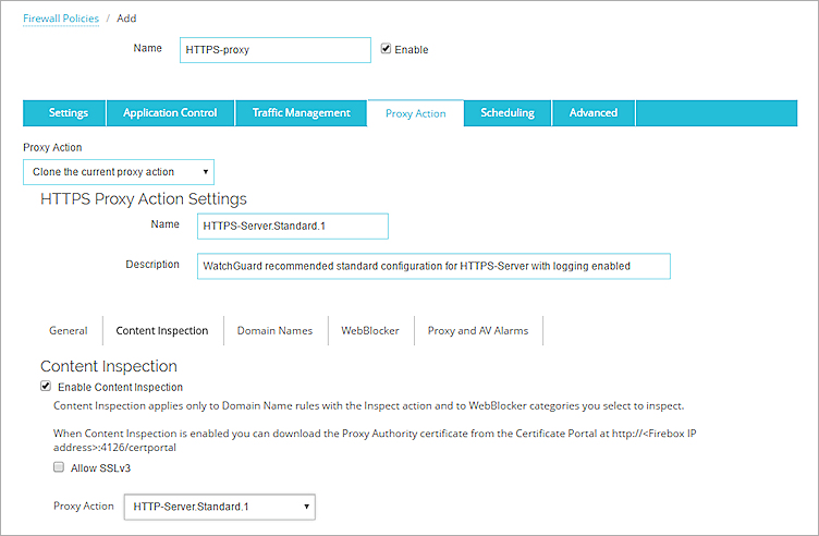 Capture d'écran des paramètres de l'Action de proxy HTTPS