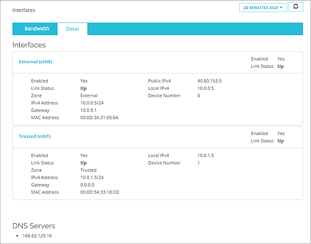 Capture d'écran de l'onglet Détails du Tableau de bord Interfaces pour une instance Firebox Cloud sur Azure