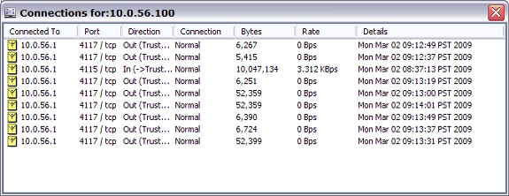 Capture d'écran de la boîte de dialogue Connexions de HostWatch