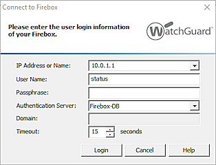 Capture d'écran de la boîte de dialogue Se connecter à Firebox