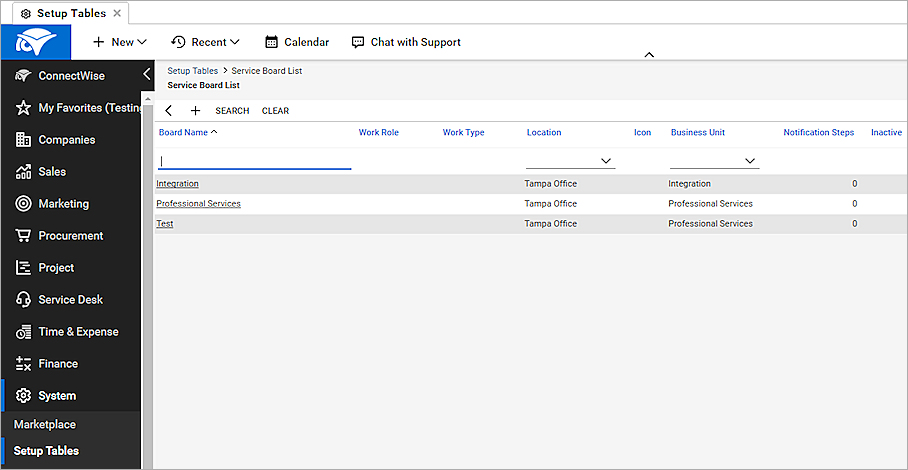 Capture d'écran de la personnalisation du tableau de service dans ConnectWise