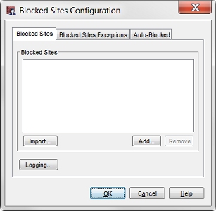 Capture d'écran de la boîte de dialogue Configuration des sites bloqués