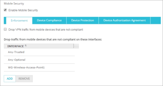 Capture d'écran de l'onglet d'Application de la Sécurité Mobile