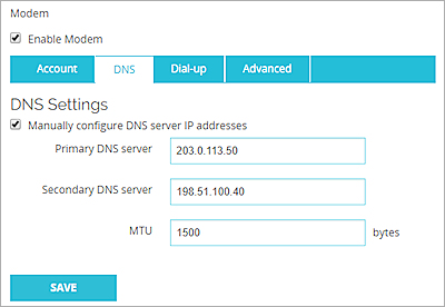 Capture d'écran des paramètres DNS de Basculement vers modem