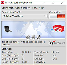 Capture d'écran de la boîte de dialogue WatchGuard Mobile VPN.