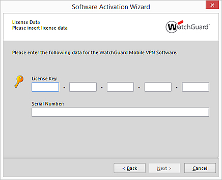 Capture d'écran de l'assistant Software Activation Wizard, écran Données de Licence