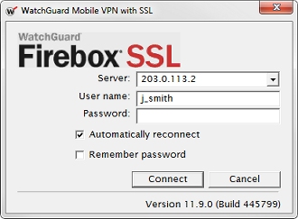 Capture d'écran de la boîte de dialogue WatchGuard Mobile VPN with SSL.