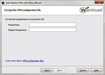 Capture d'écran de l'étape Chiffrer le fichier de configuration VPN