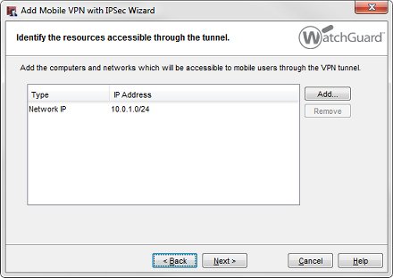 Capture d'écran de la boîte de dialogue de l'Assistant Identifiez les ressources accessibles via le tunnel