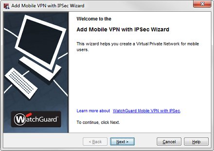 Capture d'écran du premier écran de l'Assistant Add Mobile VPN with IPSec Wizard