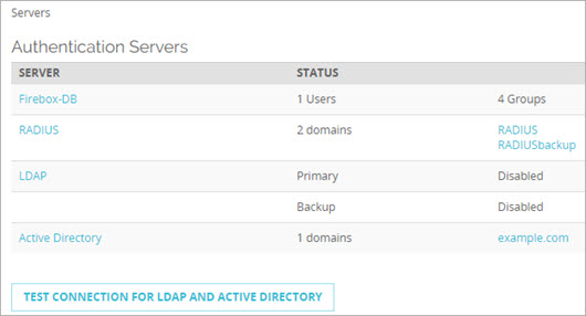 Capture d'écran de la page Serveurs d'authentification, onglet Firebox