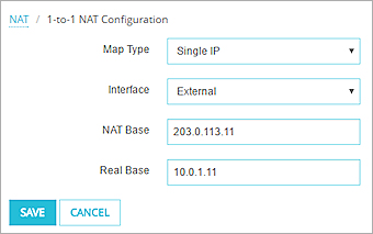 Capture d'écran de la page Configuration 1-to-1 NAT