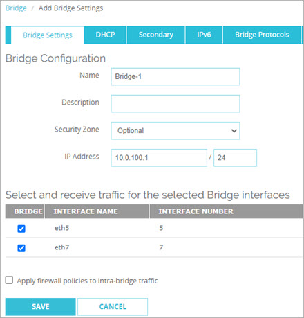 Paramètres de configuration de pont