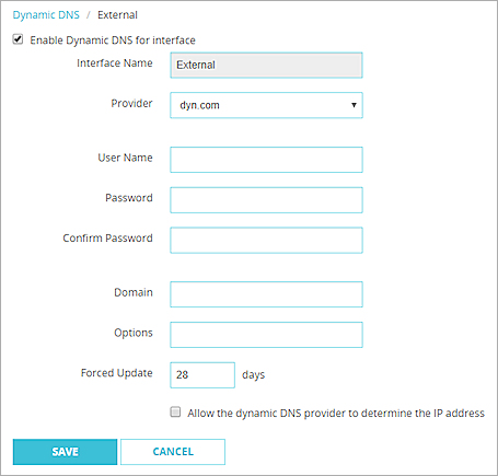 Capture d'écran de la page DNS dynamique