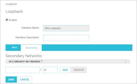 Capture d'écran de la page de configuration du Bouclage, onglet Secondaire