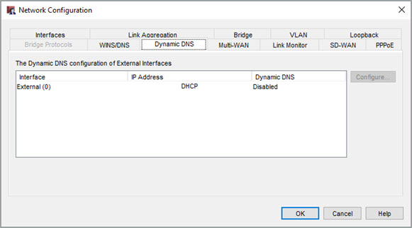 Capture d'écran de la boîte de dialogue Configuration du réseau, onglet DNS Dynamique