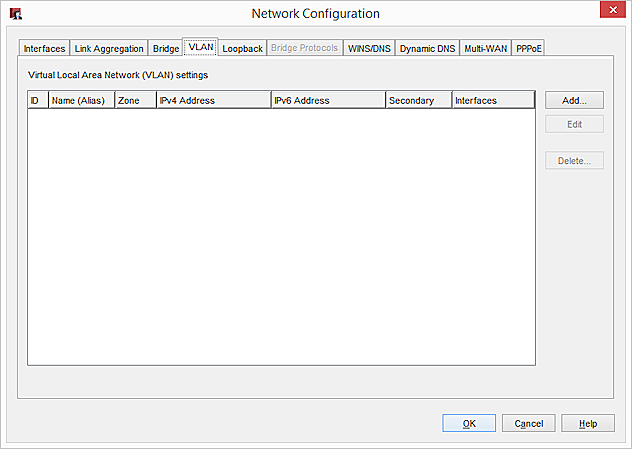 Capture d'écran de la boîte de dialogue Configuration du réseau, onglet VLAN